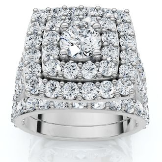 Pompeii3 3Ct Cushion Halo Diamond Engagement Wedding Ring Set Lab Grown 10k