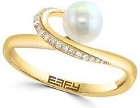 Effy 14K Yellow Gold Cultured Freshwater Pearl & Diamond Ring in White at Nordstrom Rack, Size 7