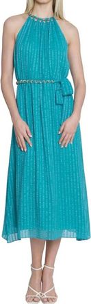 Maggy London Halter Midi Dress With Gold Chain Trim In Turquoise