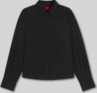 HUGO BOSS Boxy Fit Hemdbluse aus reiner Baumwolle Modell ELMA in Black, Größe 32