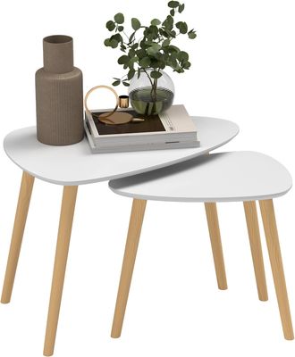 HOMCOM Side Table Set Of 2 - Modern End Coffee Bedside Tables Grey Natural | TJ Hughes