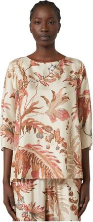 Max Mara Overhemden, Dames, Veelkleurig, 3Xs, Gestippelde zijden blouse met uitlopende pasvorm