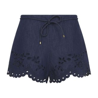 Zimmermann Mahon Broderie Denim Short - female - Zimmermann - Short Shorts - Blue - L - Shorts