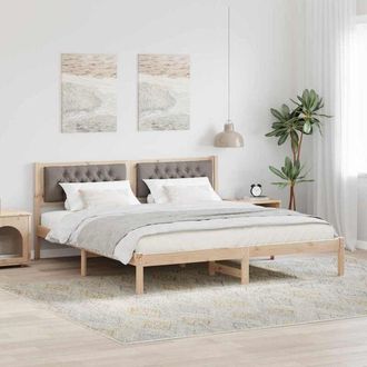 vidaXL Bed Frame with Headboard Taupe 160 x 200 cm Solid Pine Wood vidaXL