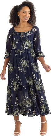 Klass Garden Print Tiered Midaxi Dress - Midnight/Multi - L