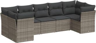 vidaXL Vidaxl - Set De Sof&aacute;s De Jard&iacute;n 7 Piezas Con Cojines Rat&aacute;n Pe Gris