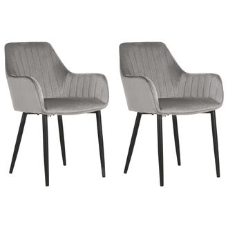 Beliani Beliani - Conjunto De 2 Sillas De Comedor De Terciopelo Gris Reposabrazos Patas De Metal Negro Retro Glam Wellston