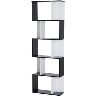HOMCOM Scaffale Libreria a 5 Ripiani in Truciolato Bianco e Nero 60x24x184.5 cm