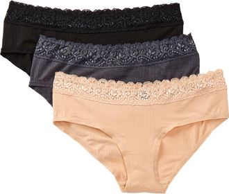 Felina Assorted 3-Pack Lace Trim Bikinis in Blk/eby/fw at Nordstrom Rack, Size X-Large