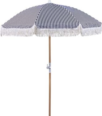 Beliani Sombrilla De Poste Central Para Jard&iacute;n Retro Parasol De Exterior Poste De Madera De Haya Blanco Y Negro Mondello