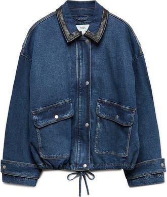 M&S Collection Denim Bomber Jacket in Medium Indigo Blue at Nordstrom, Size Xx-Small