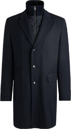 HUGO BOSS Mens Hyde Solid Patterned Flap Pocket Over Coat in Dark Blue - Size 40 (Chest)