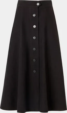 Akris Button-Front Cotton Denim Midi Skirt