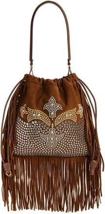 Etro Kalispera Stud & Fringe Suede Shoulder Bag in Brown at Nordstrom