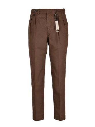 Manuel Ritz Tailored Brown Trousers with Pleated Waist and Button Closure