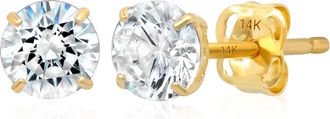 MAX + STONE 14k Yellow or White Gold Solitaire Round Cubic Zirconia Stud Earrings 4MMto7.5MM
