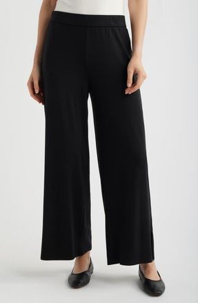 Eileen Fisher Side Slit Wide Leg Ankle Pants in Black at Nordstrom, Size Xx-Small