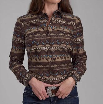 Roper Womens Long Sleeve Shirt In Brown