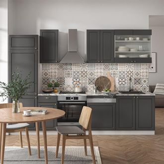 Vicco Mueble De Cocina Fame-line, Antracita-oro/blanco, 300 Cm Sin Encimera