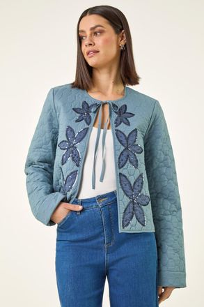 Roman Sequin Embellished Quilted Jacket