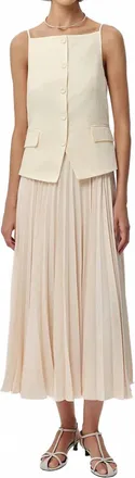 Exquise Angeletta Pleated Skirt Midi Dress In Butter