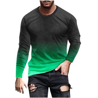 Generic Mens Long Sleeve T Shirt Plus Size Gradient Round Neck Tops Lightweight Gym Workout Tees Undershirt Comfortable Muscle Fit Pullover Casual Wear Sizes 
