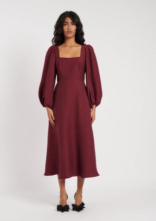 Nobody's Child Burgundy Balloon Sleeve Loredana Midi Dress