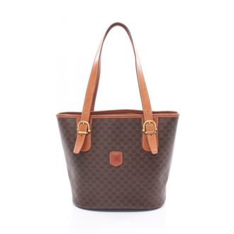 Celine Brown Coated Canvas Leather Handbag Tote Bag (Pre-Owned)