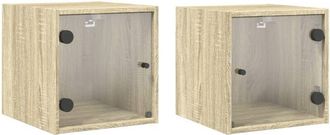 vidaXL Vidaxl - Bedside Cabinets with Glass Doors 2 pcs Sonoma Oak 35x37x35 cm