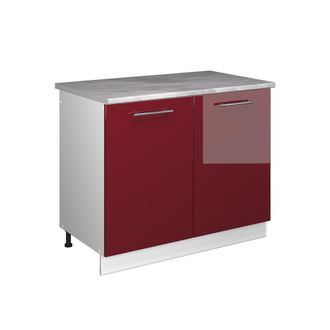 Vicco Mueble Bajo Para Fregadero Fame-line, Rojo Burdeos Alto Brillo/blanco, 100 Cm, Et M&aacute;rmol, Vicco