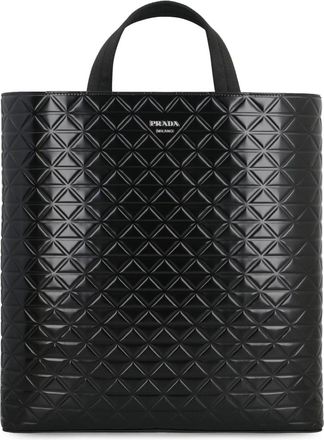 Prada Leren Tote Tas met Handvatten - Heren - Shoppers - Zwart - ONE Size - Leer - Tassen