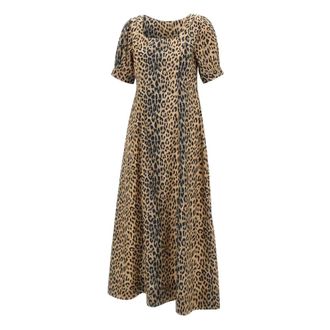 Rixo Kathleen Katoenen Midi Jurk - Dames - Maxi kleedjes - Bruin - L - Katoen - Kleedjes