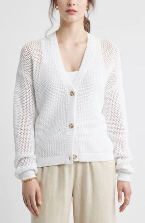 Caslon Open Stitch Cotton Cardigan in White at Nordstrom Rack, Size X-Small