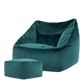 Icon Brand Puf sill&oacute;n con reposapi&eacute;s cuadrado de terciopelo pato azul