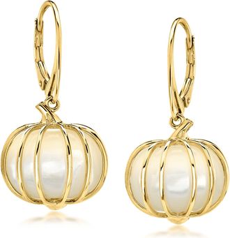 Ross-Simons Mother-Of-Pearl Pumpkin Drop Earrings in 18kt Gold Over Sterling