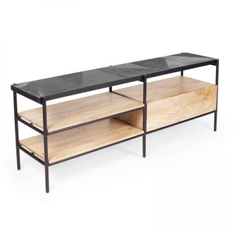 Oviala Mueble de TV de m&aacute;rTaupe y mango macizo de 150 cm en negro
