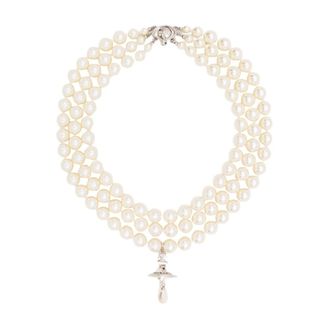 Vivienne Westwood Three Row Pearl Drop Choker - female - Vivienne Westwood - Necklaces - Gray - ONE SIZE - Accessories