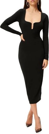 Good American Womens Midi Knit Bodycon Dress In Black