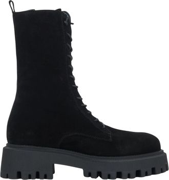 Estro & Luminara Zwarte enkellaarsjes voor dames gemaakt van premium Italiaans echt velours - Dames - Veterlaarzen - Zwart - 36 EU - Schoenen