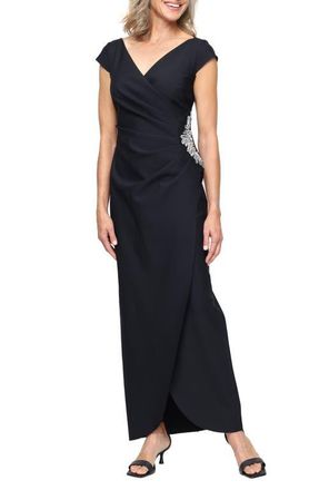 Alex Evenings Embellished Pleated Gown in Black at Nordstrom, Size 14