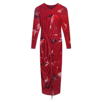 Ted Baker Jazzy Bodycon Mesh Gathered Red Midi Dress