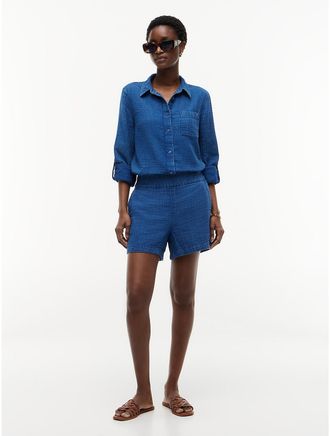 Tommy Hilfiger Womens Crinkle Gauze Pull-On Short - Blue - XXL