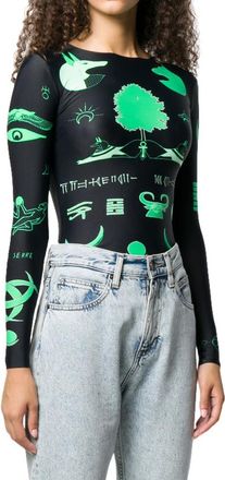 Marine Serre Black & Green Hieroglyphic Print Top Size XL