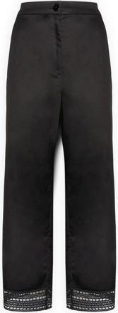 Elena Miro Gemengde katoenen broek met kant - Dames - Wijde Broeken - Zwart - L - Katoen - Broeken