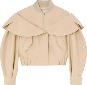 Ganni Bomberjack met wijde kraag - Dames - Bomber jackets - Beige - S - Katoen - Jassen