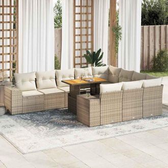 vidaXL Set Sof&aacute;s Jard&iacute;n Y Cojines 10 Pzas Rat&aacute;n Sint&eacute;tico Acacia Beige Vidaxl