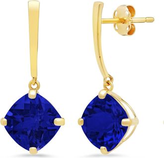 MAX + STONE 14k Yellow Gold Solitaire Cushion-Cut Gemstone Drop Earrings (8mm)