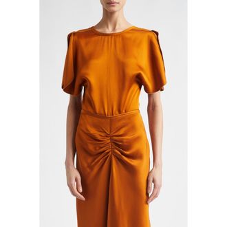 Victoria Beckham Draped Crepe Back Satin Top in Bronze at Nordstrom, Size 4 Us