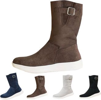 Generic Womens Fleece Lined Snow Boots Winter Thickened Warm Mid Calf Boots Casual Comfortable Flat Heel Boot with Side Zipper Ladies Suede Insulated Anti Sli