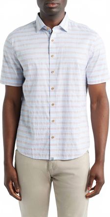 Johnnie-O Leander Stripe Short Sleeve Button-Up Shirt In Gulf Blue